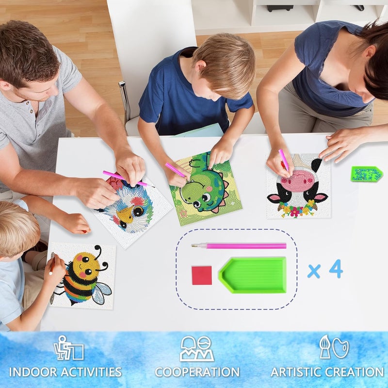 geesfayan 4 Pack Diamond Art Kit for Kids 6 Inch DIY Animal Gem Art with 4 Tools Sets, Gem Painting for Beginners, Creative Craft Gift for Teens & Kids(Eagle Cow Dinosaur Bee) - Image 5